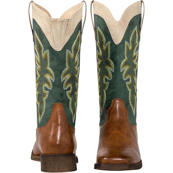 SheSole Womens Green Brown Cowboy Square Toe Cowgirl Wide Calf Western Boots - Picture 2 of 9